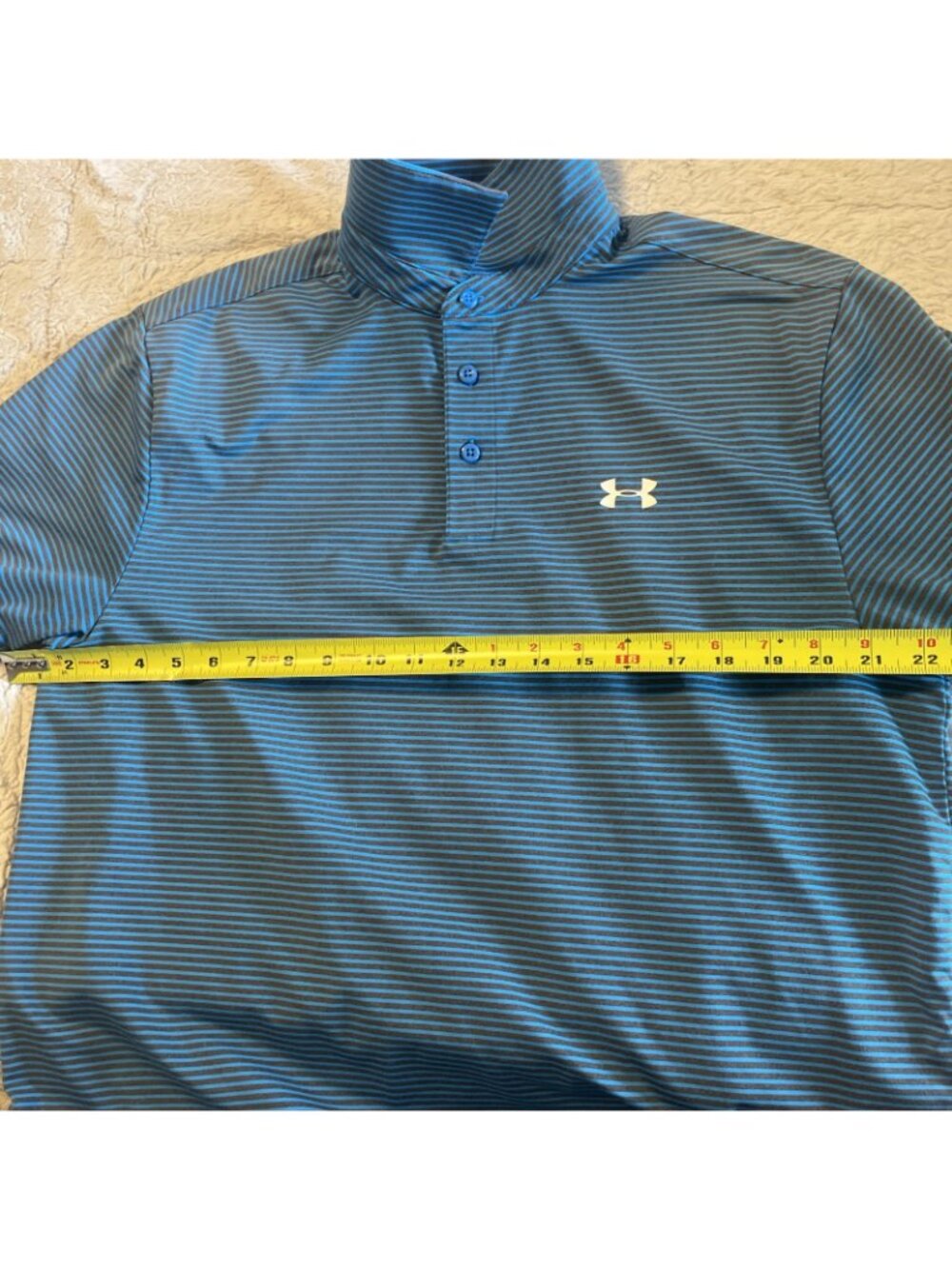 Under Armour HeatGear Golf Polo Shirt Blue Striped Loose Fit Mens Large - Picture 5 of 11